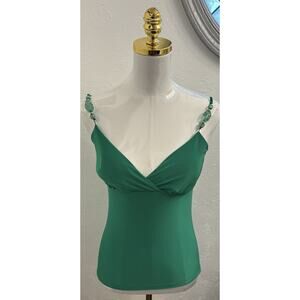 Vintage Cheeky USA Y2K Babydoll Tank Top Green Beaded Accent Size Small NWT